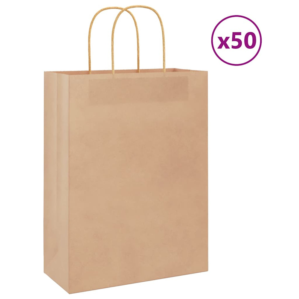 Vidaxl papieren zakken 50 st met hengsels 26x12x35 cm bruin