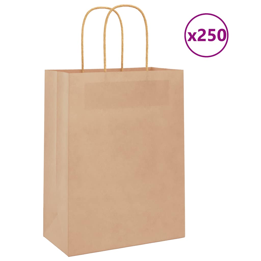 Vidaxl papieren zakjes 250 st met hengsels 21x11x28 cm bruin