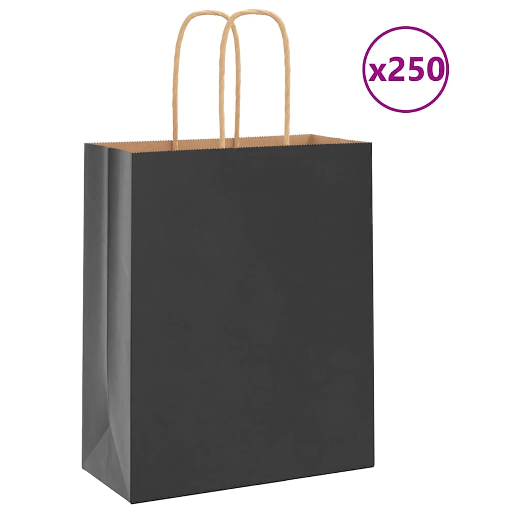Vidaxl papieren zakken 250 st met hengsels 18x8x22 cm zwart