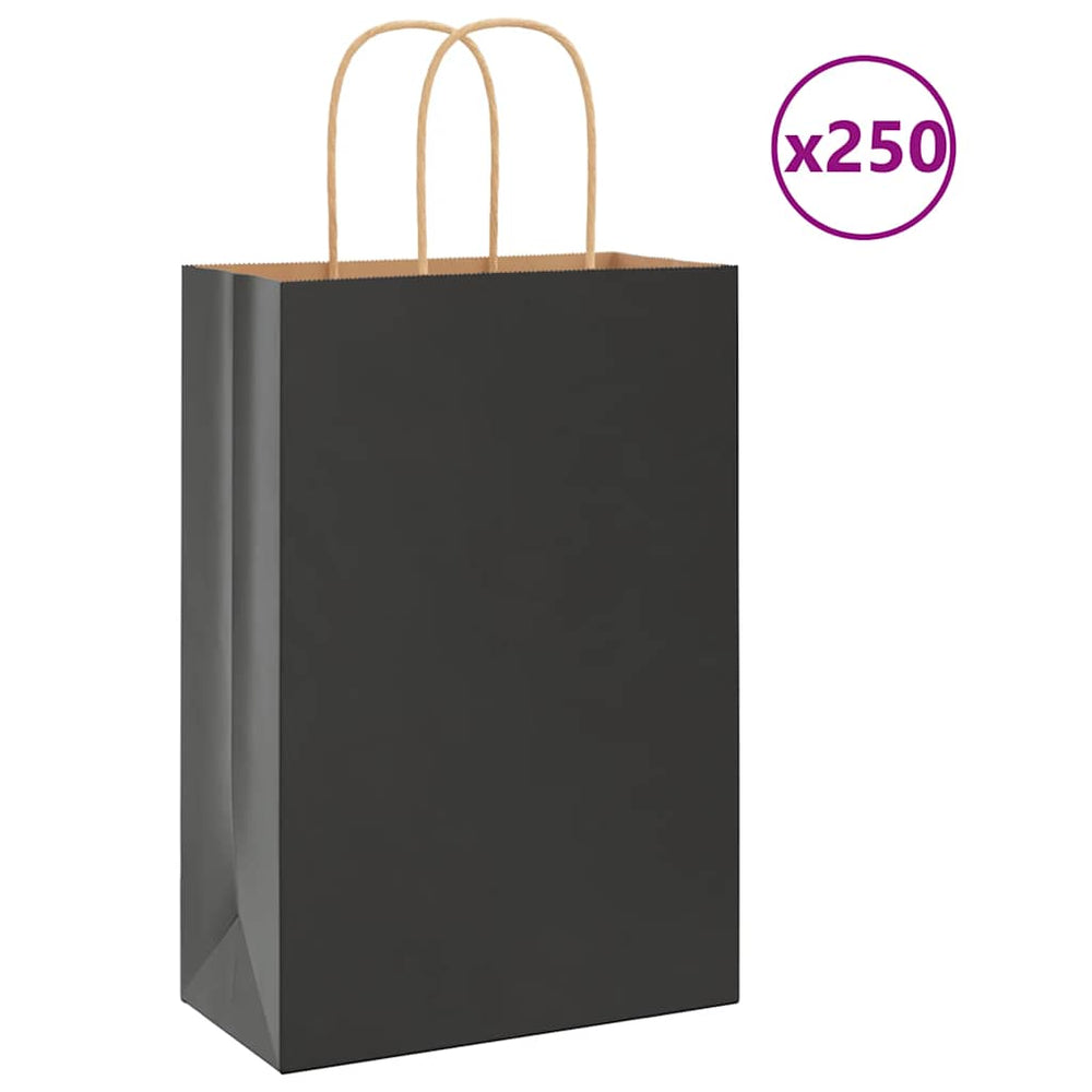 Vidaxl papieren zakken 250 st met hengsels 21x11x31 cm zwart