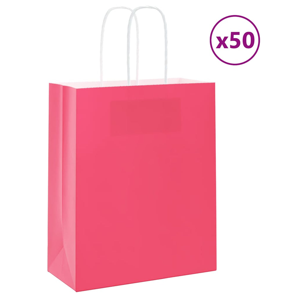 Vidaxl papieren zakken 50 st met hengsels 18x8x22 cm roze