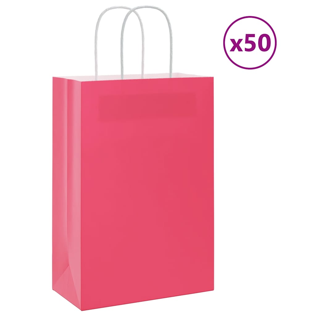 Vidaxl papieren zakjes 50 st met hengsels 21x11x31 cm roze