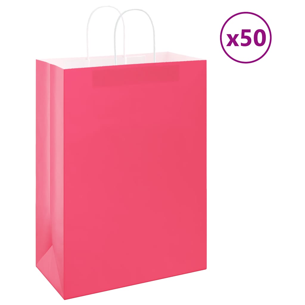 Vidaxl papieren zakken 50 st met hengsels 32x17x44 cm roze
