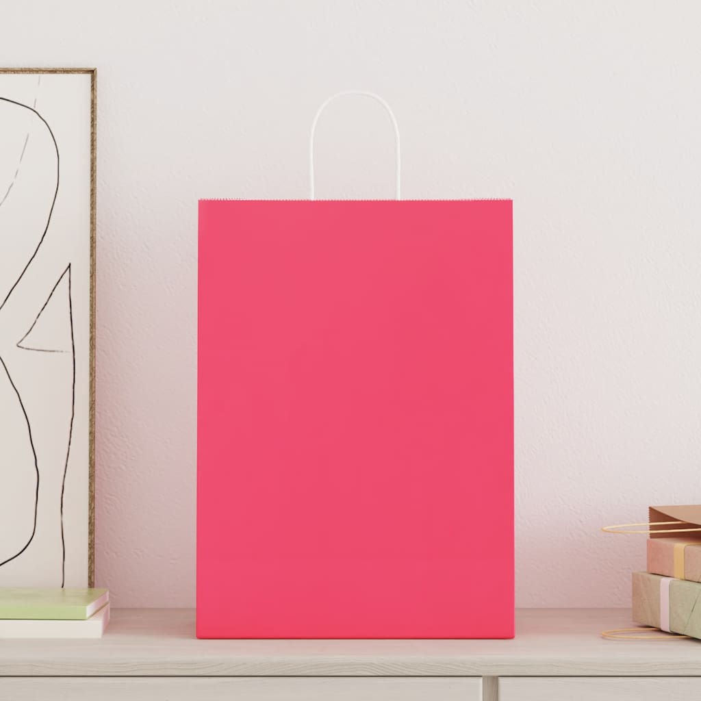 Vidaxl papieren zakken 50 st met hengsels 32x17x44 cm roze