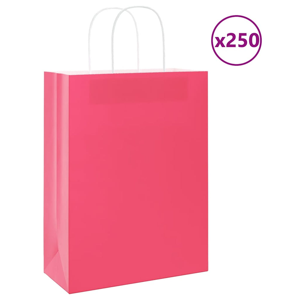 Vidaxl papieren zakken 250 st met hengsels 26x12x35 cm roze