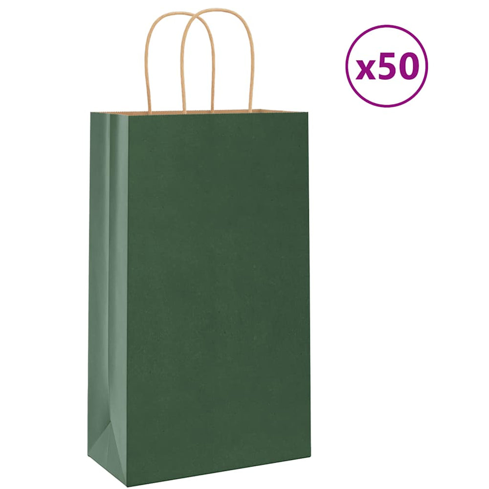 Vidaxl papieren zakken 50 st met hengsels 21x11x36 cm groen