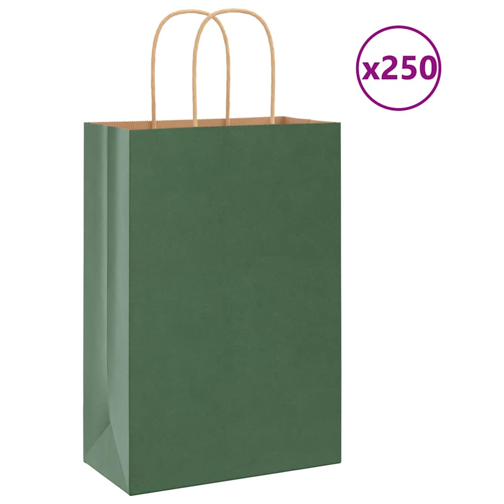 Vidaxl papieren zakken 250 st met hengsels 21x11x31 cm groen