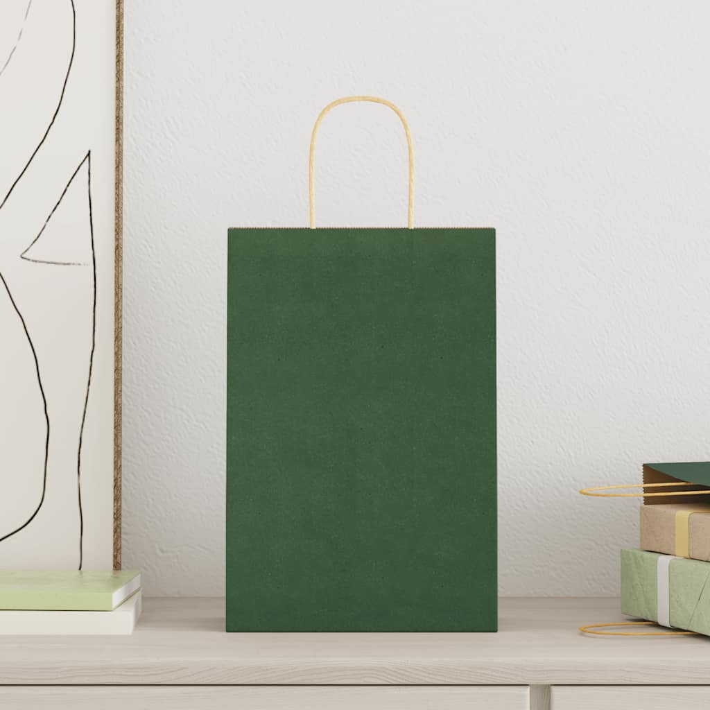 Vidaxl papieren zakken 250 st met hengsels 21x11x31 cm groen