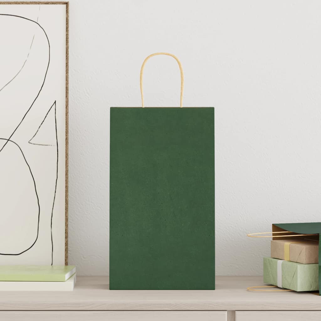 Vidaxl papieren zakken 250 st met hengsels 21x11x36 cm groen