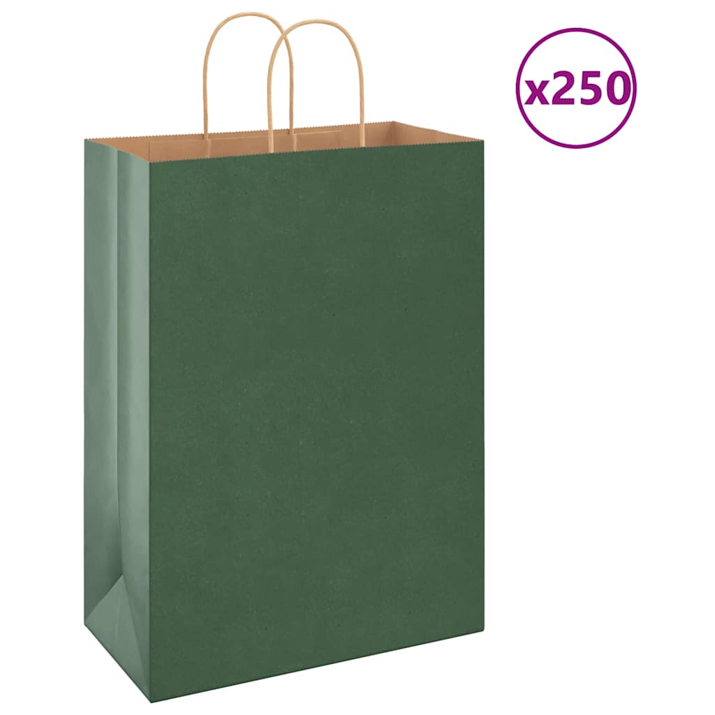 Vidaxl papieren zakken 250 st met hengsels 32x17x44 cm groen