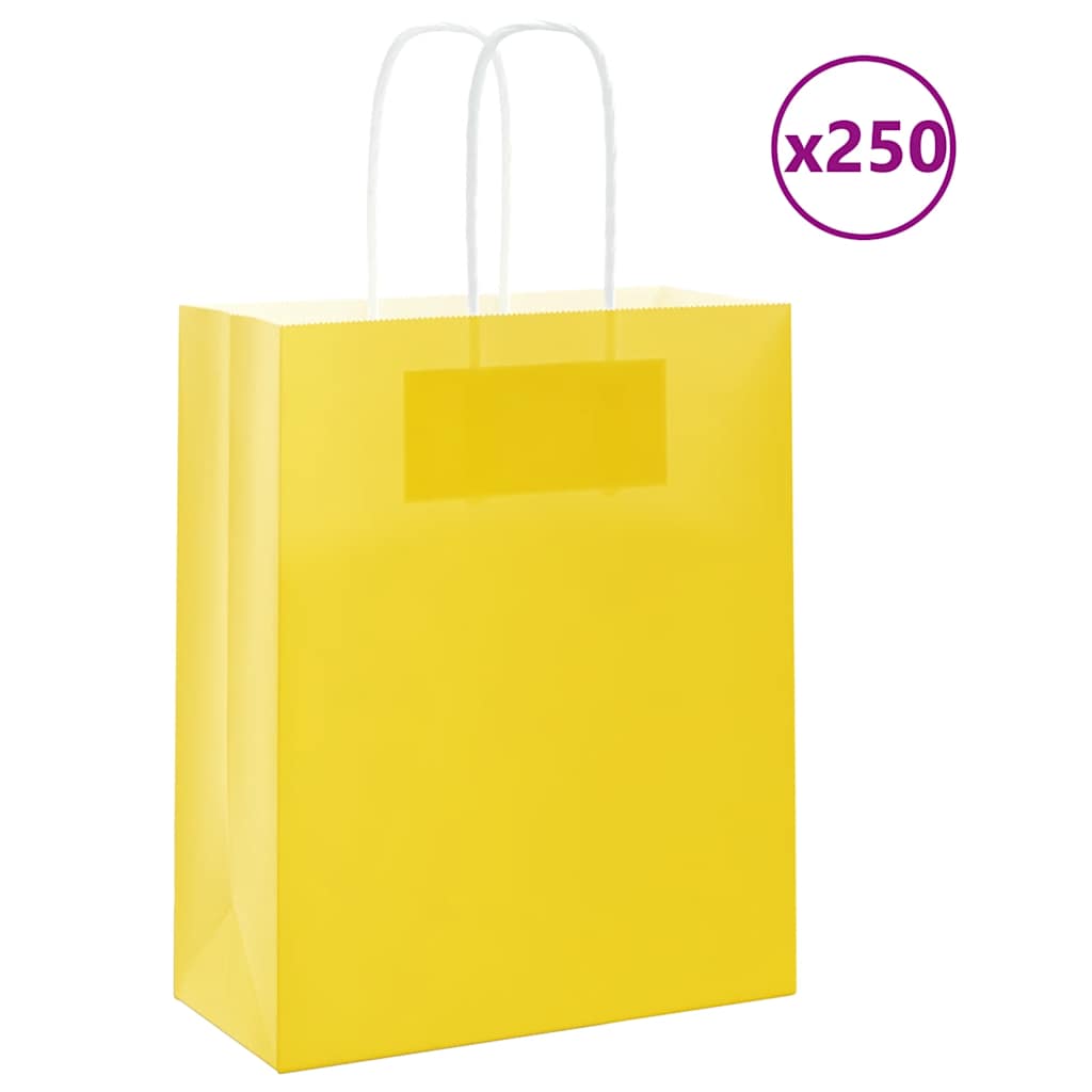 Vidaxl papieren zakken 250 st met hengsels 18x8x22 cm geel
