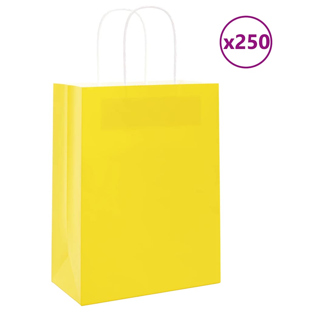 Vidaxl papieren zakken 250 st met hengsels 21x11x28 cm geel