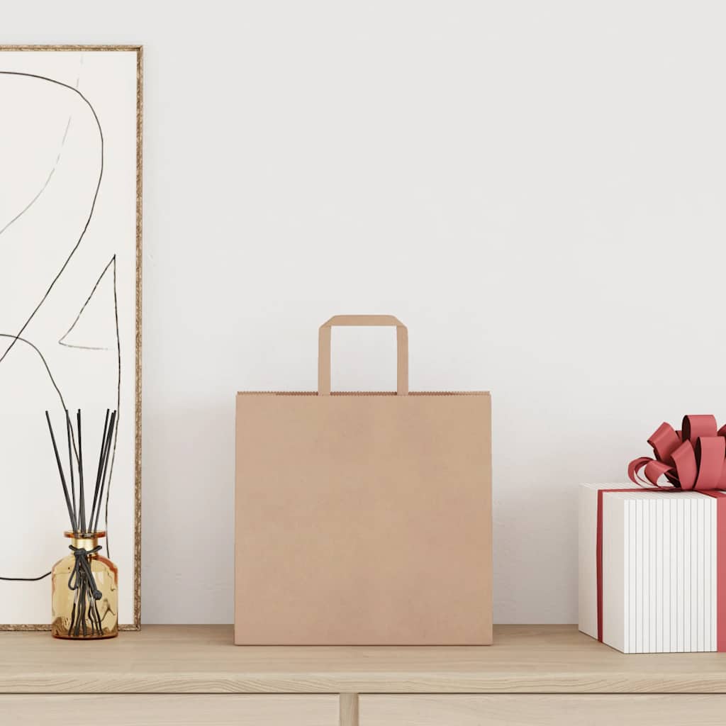 Vidaxl papieren zakken 50 st met hengsels 26x17x25 cm bruin