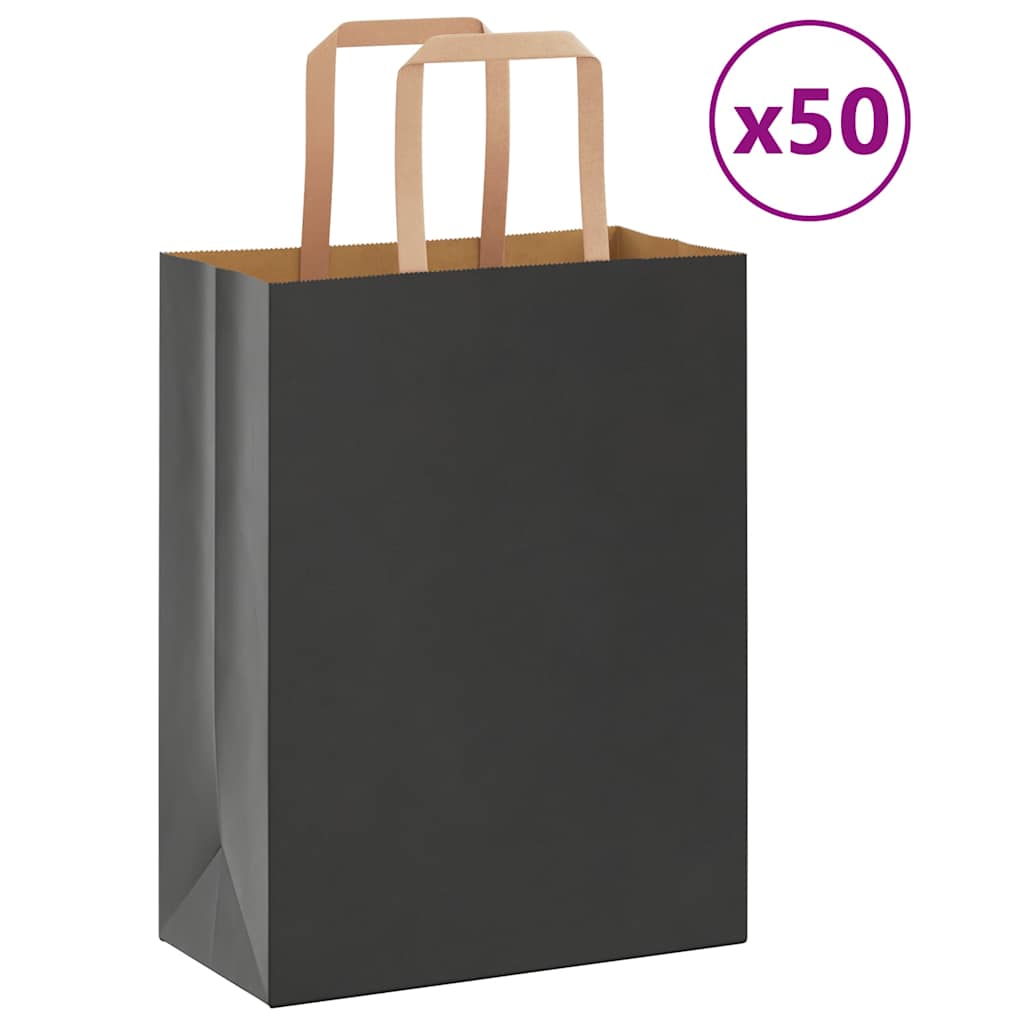 Vidaxl papieren zakken 50 st met hengsels 21x11x28 cm zwart