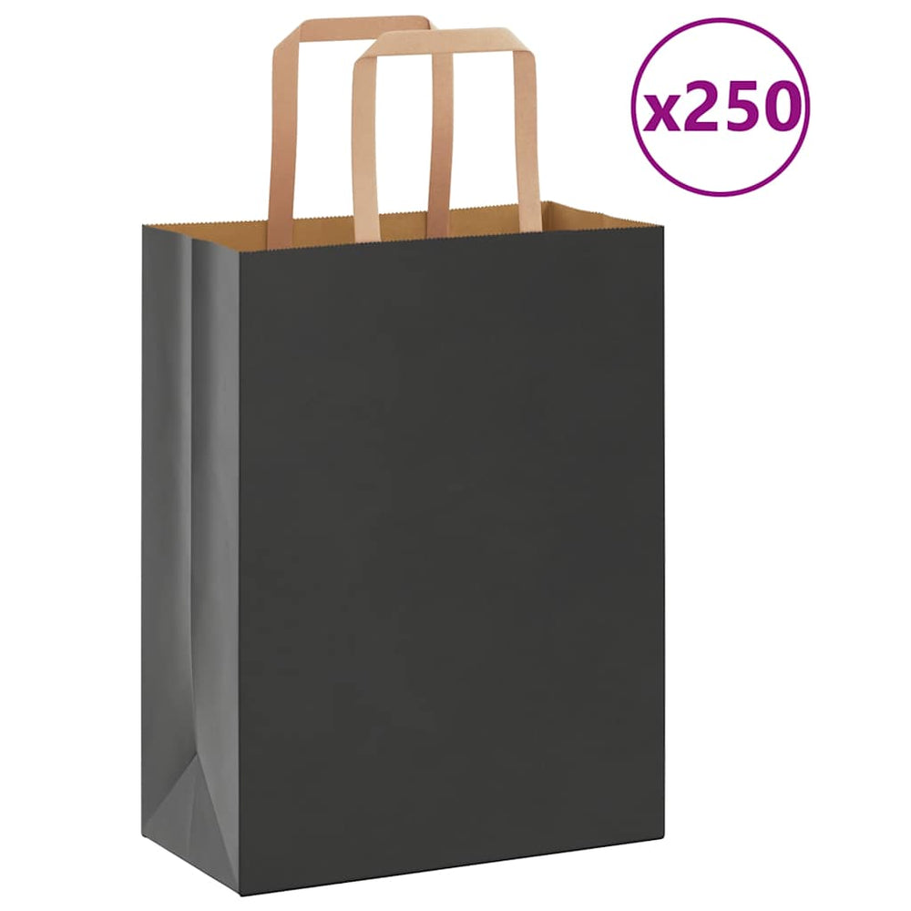 Vidaxl papieren zakken 250 st met hengsels 21x11x28 cm zwart