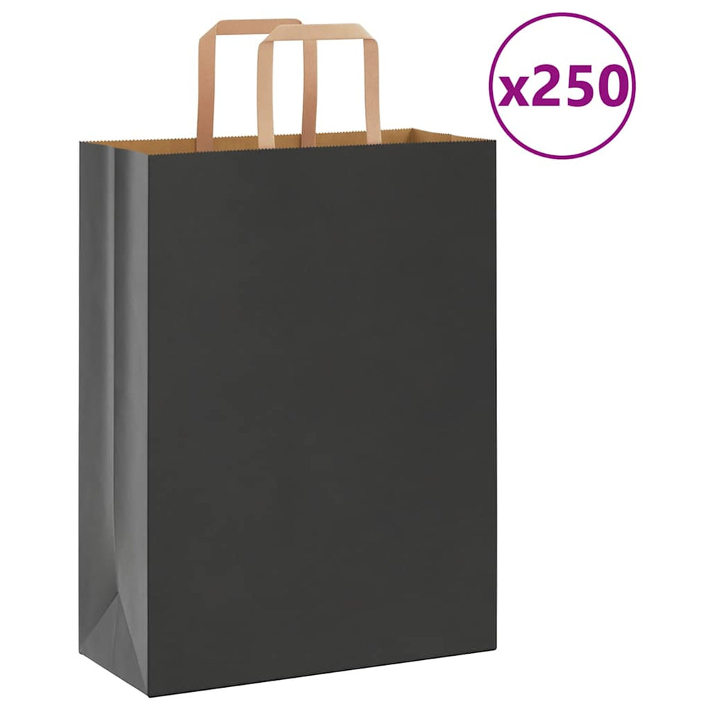 Vidaxl papieren zakken 250 st met hengsels 26x12x35 cm zwart
