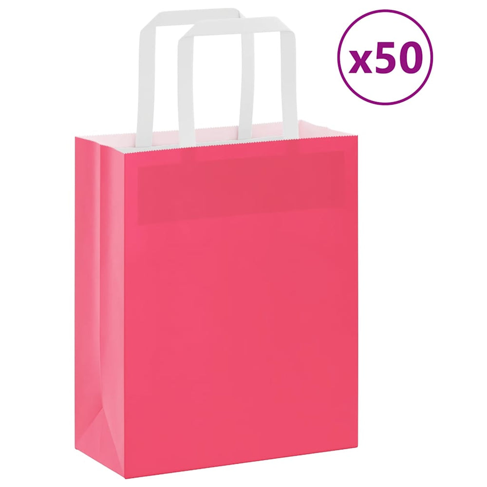 Vidaxl papieren zakken 50 st met hengsels 18x8x22 cm roze