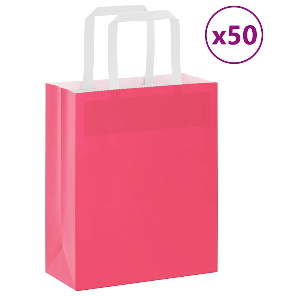 Vidaxl papieren zakken 50 st met hengsels 18x8x22 cm roze