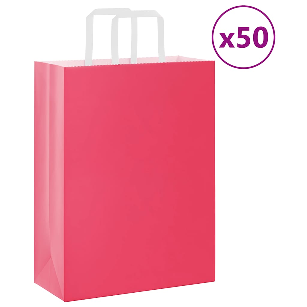 Vidaxl papieren zakken 50 st met hengsels 26x12x35 cm roze