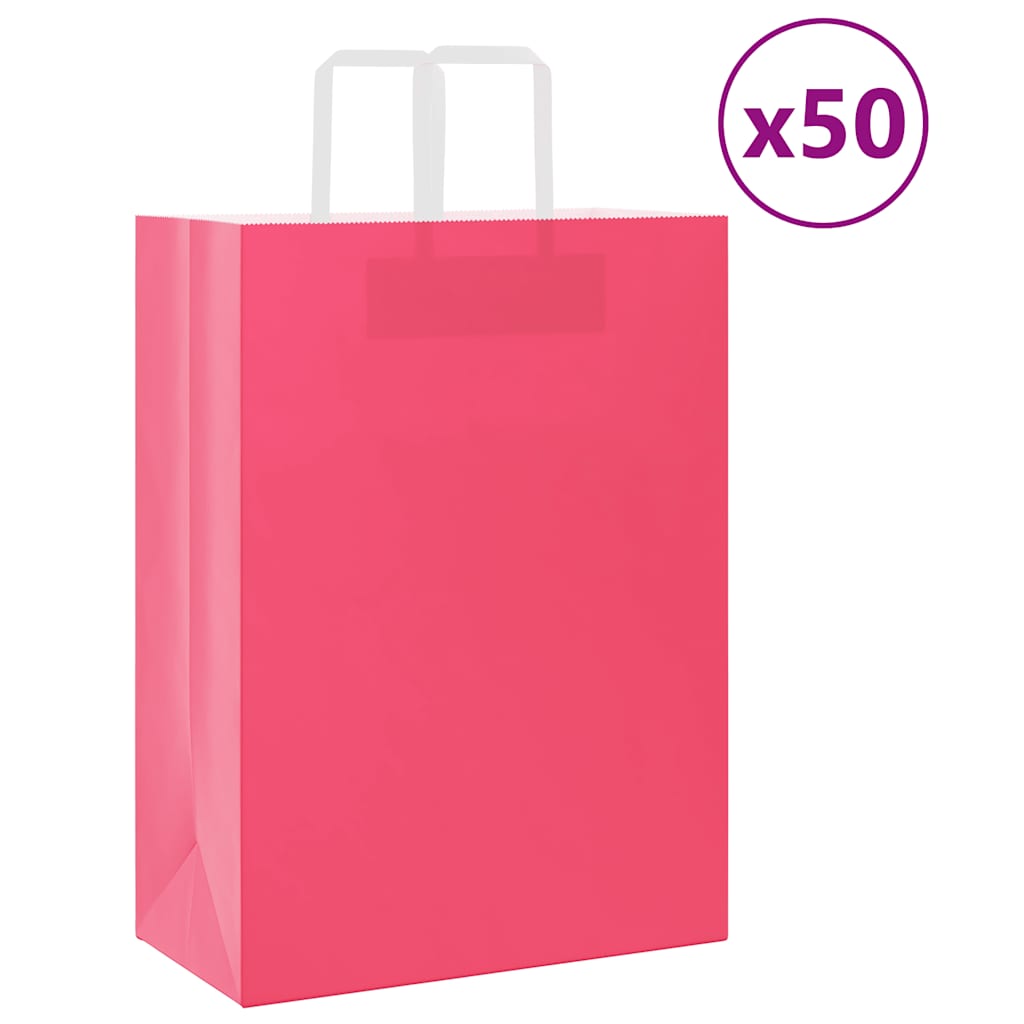 Vidaxl papieren zakken 50 st met hengsels 32x17x44 cm roze