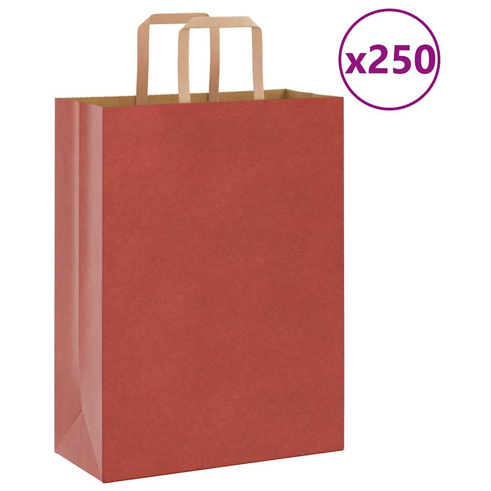 Vidaxl papieren zakken 250 st met hengsels 26x12x35 cm rood