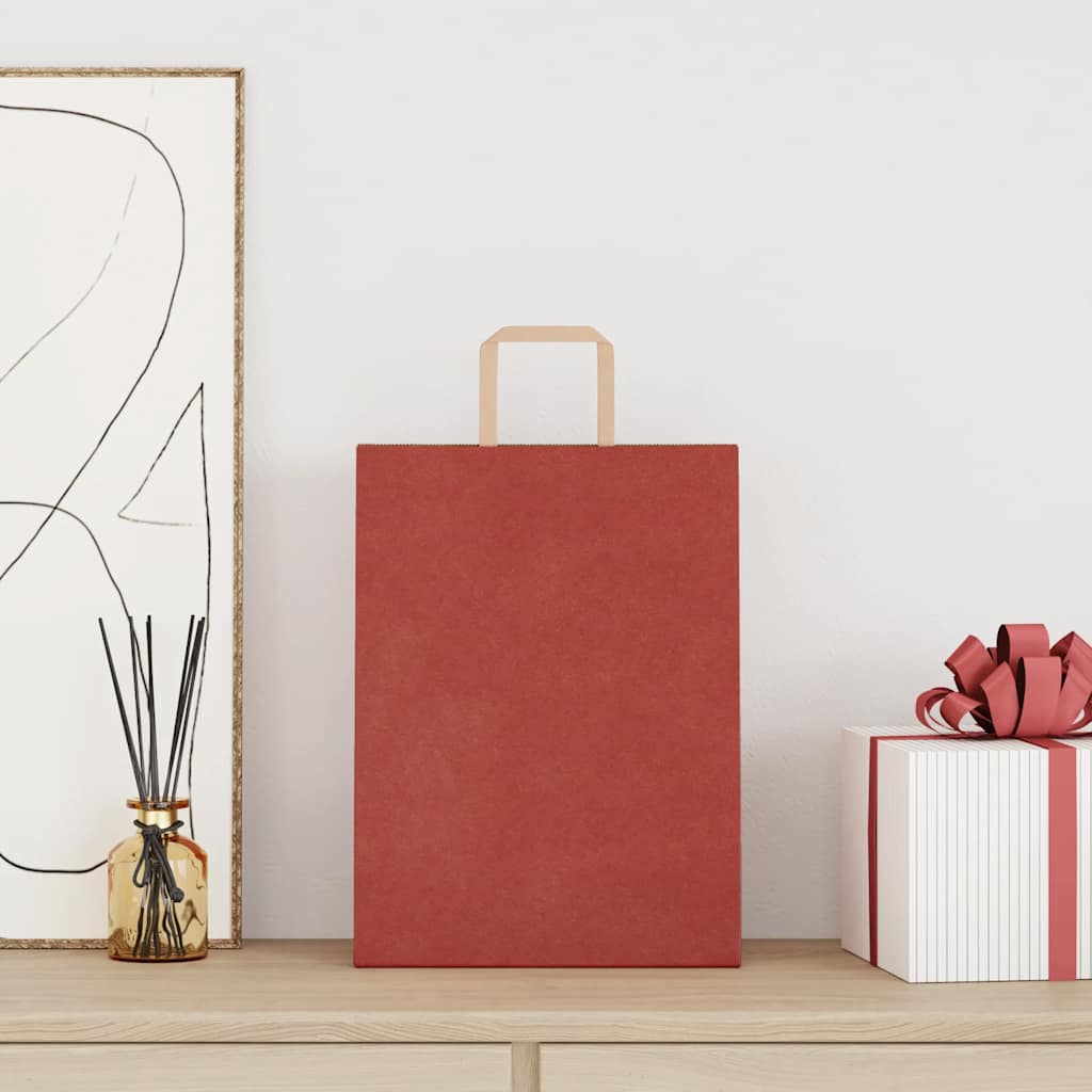Vidaxl papieren zakken 250 st met hengsels 26x12x35 cm rood