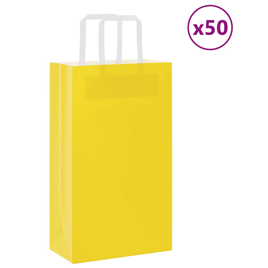 Vidaxl papieren zakken 50 st met hengsels 21x11x36 cm geel