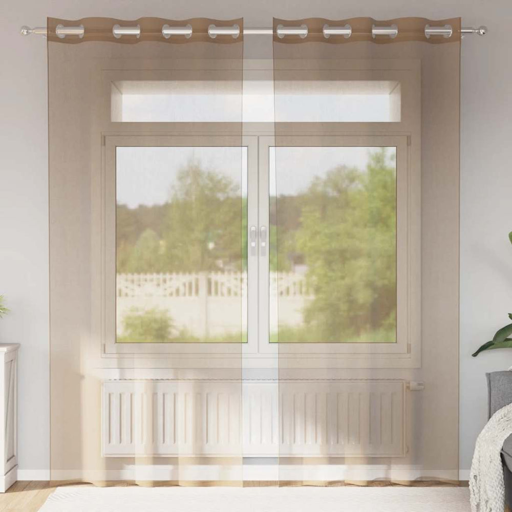Vidaxl gordijnen voile met doorvoertules 2 st lichtbruin