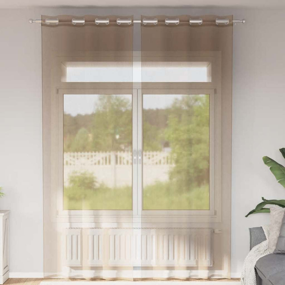 Vidaxl gordijnen voile met doorvoertules 2 st lichtbruin