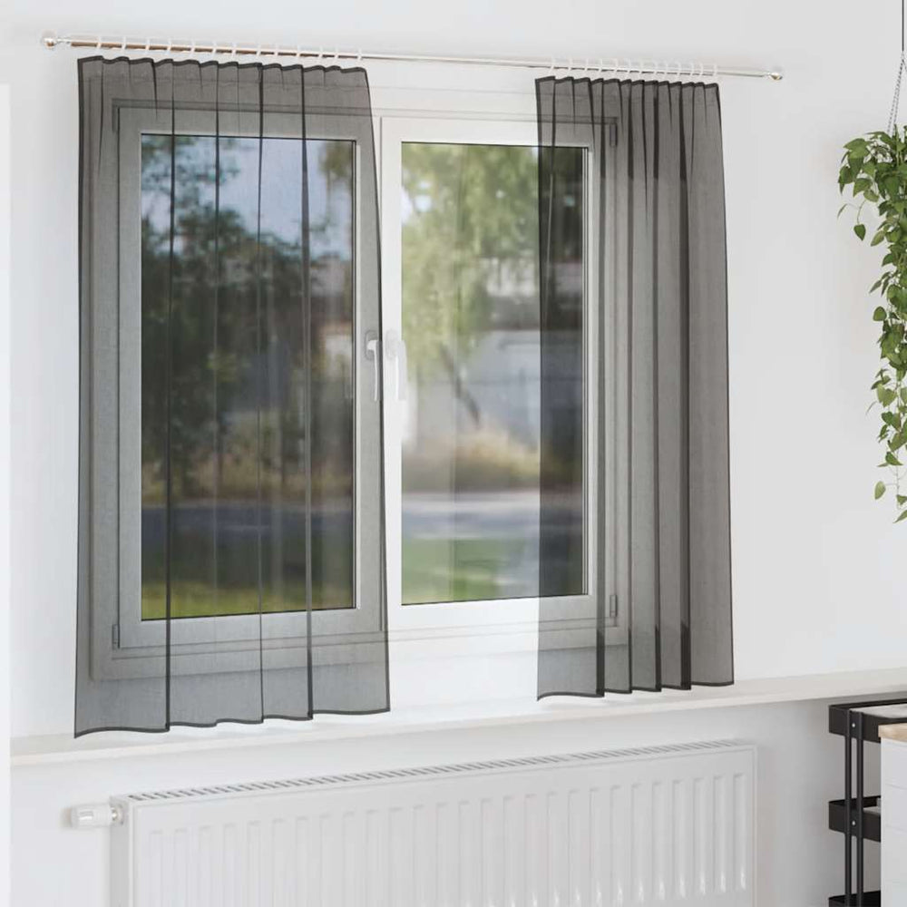 Vidaxl gordijnen voile met roedezakken 2 st zwart