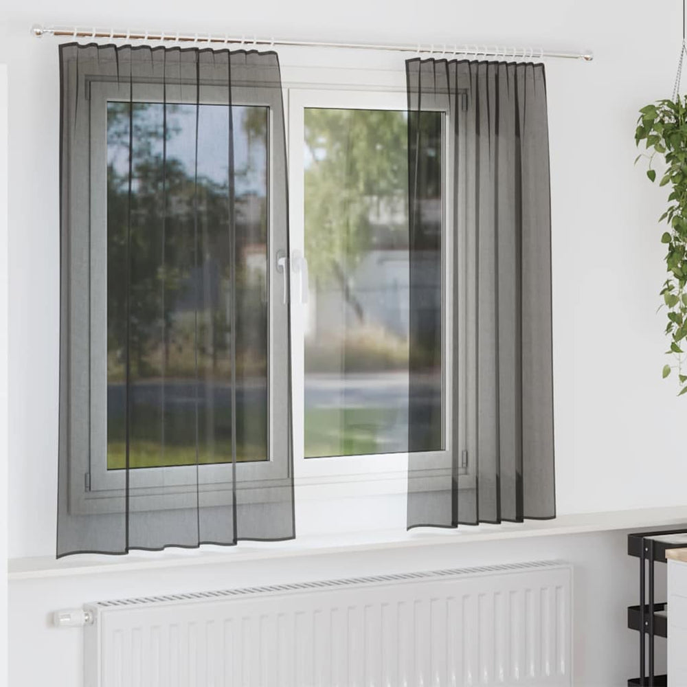 Vidaxl gordijnen voile met roedezakken 2 st zwart