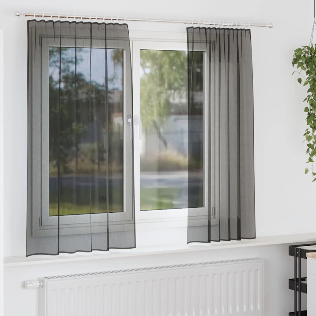 Vidaxl gordijnen voile met roedezakken 2 st zwart