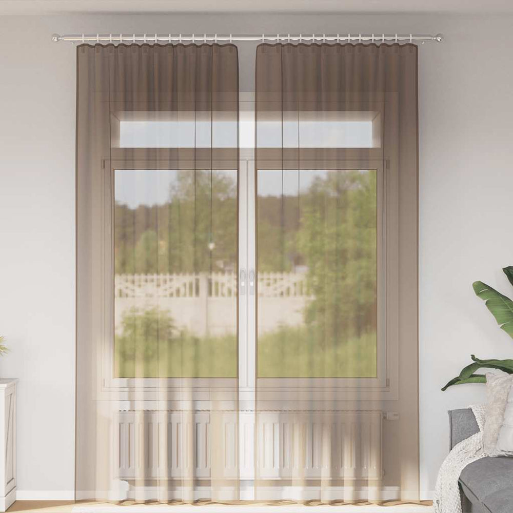 Vidaxl gordijnen voile met roedezakken 2 st lichtbruin