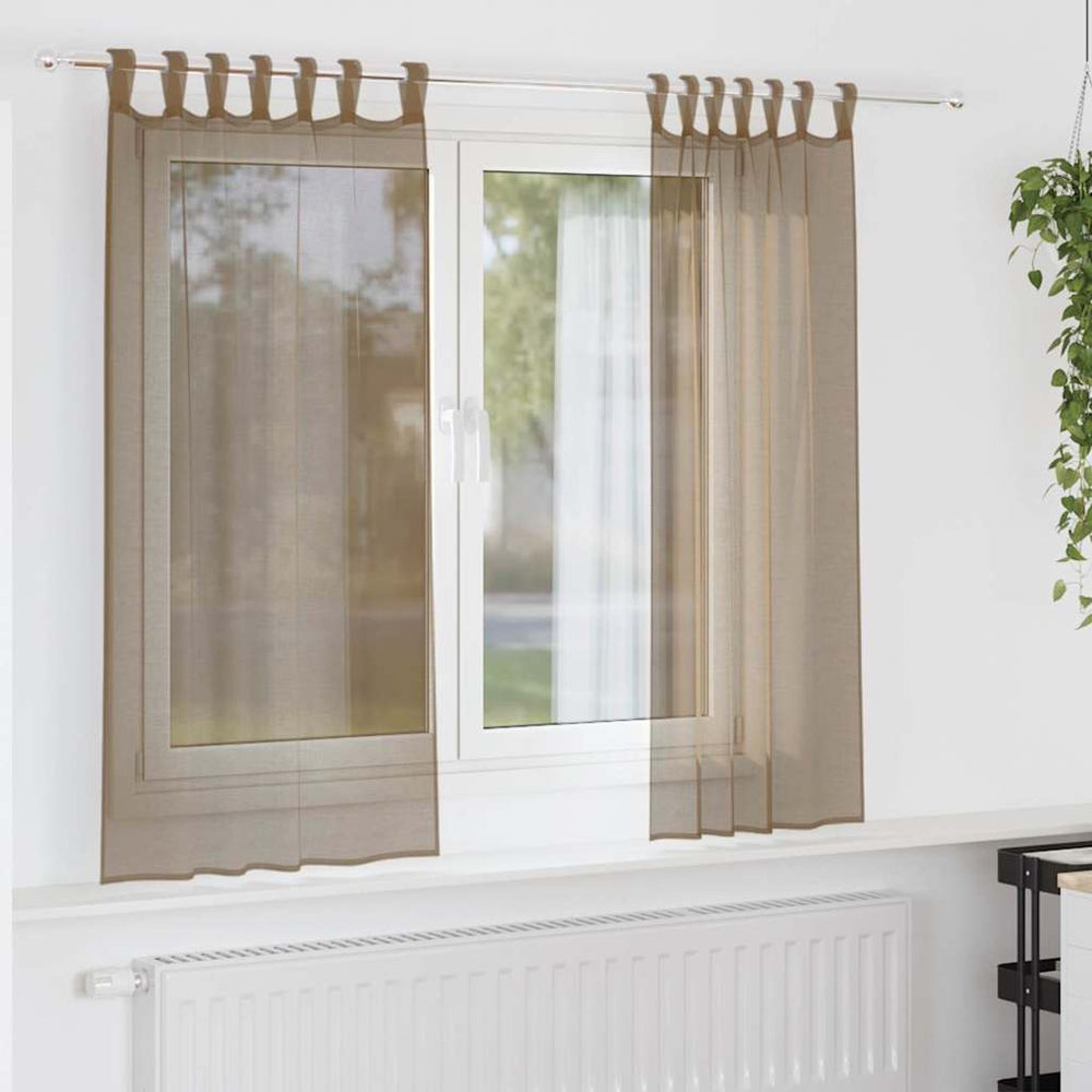 Vidaxl gordijnen voile met lussen 2 st 140x175 cm lichtbruin
