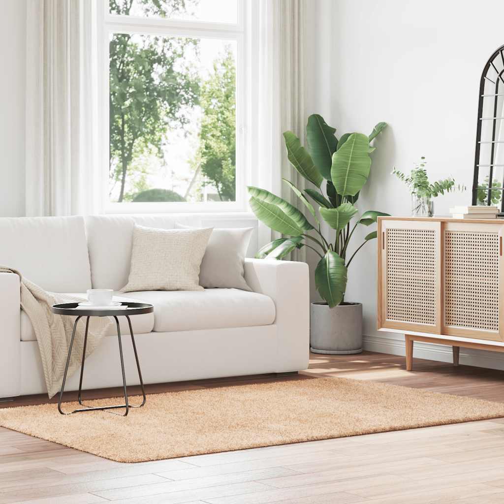 Vidaxl hoogpolig vloerkleed navarra 130x200 cm polyester beige