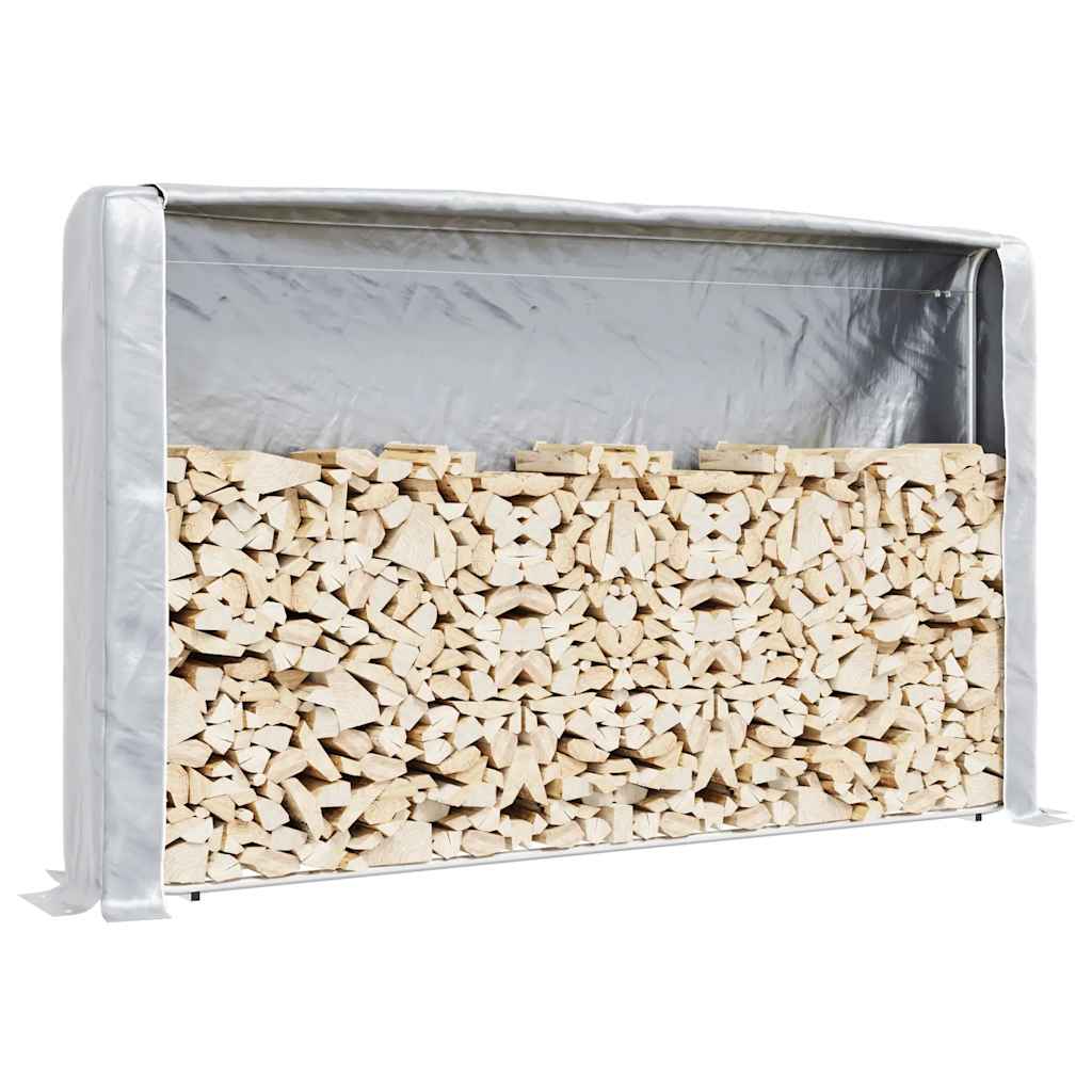 Vidaxl haardhoutrek met regenhoes 250x25x150 cm gegalvaniseerd staal
