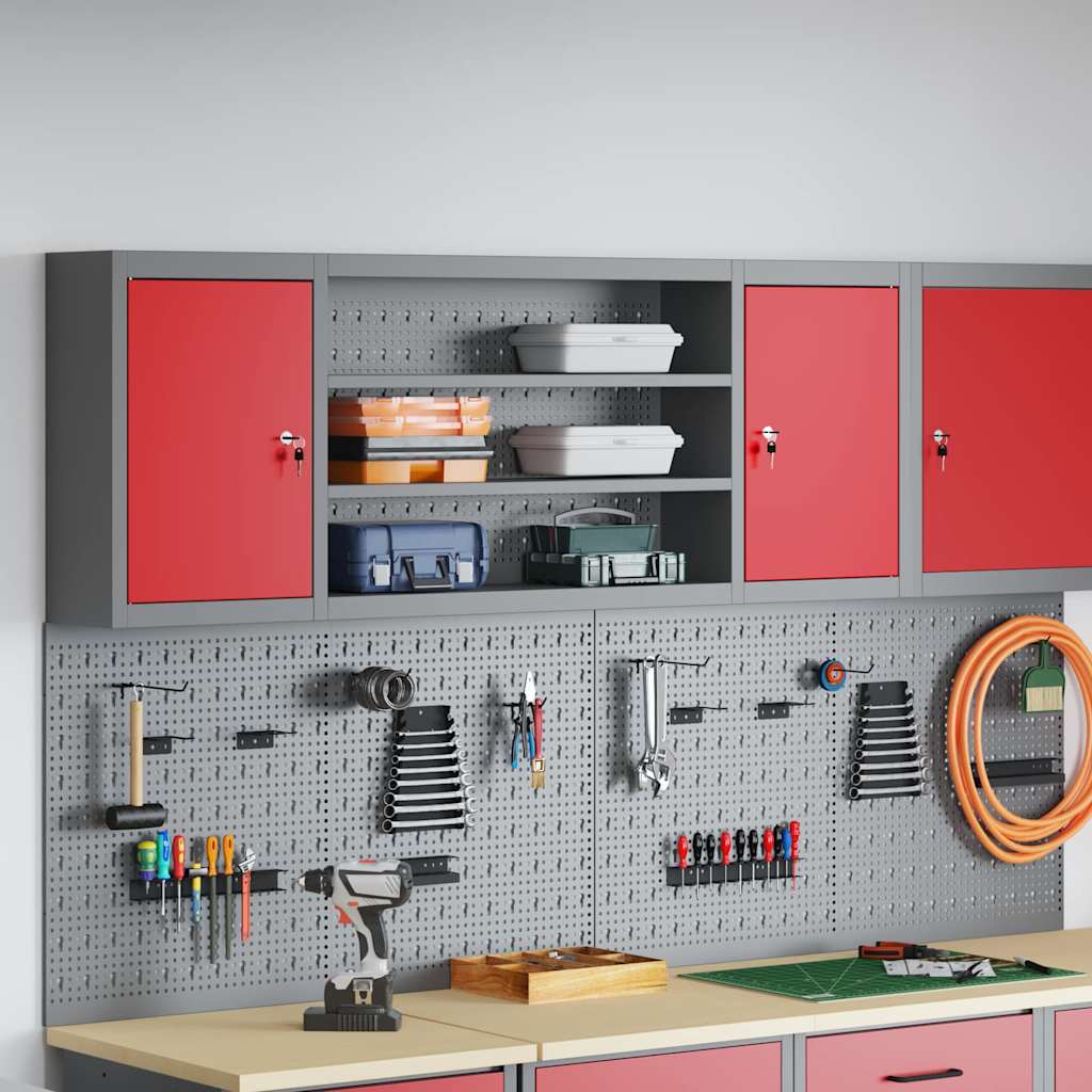 Vidaxl gereedschapskast met plank rood en grijs 50 x 20 x 55 cm