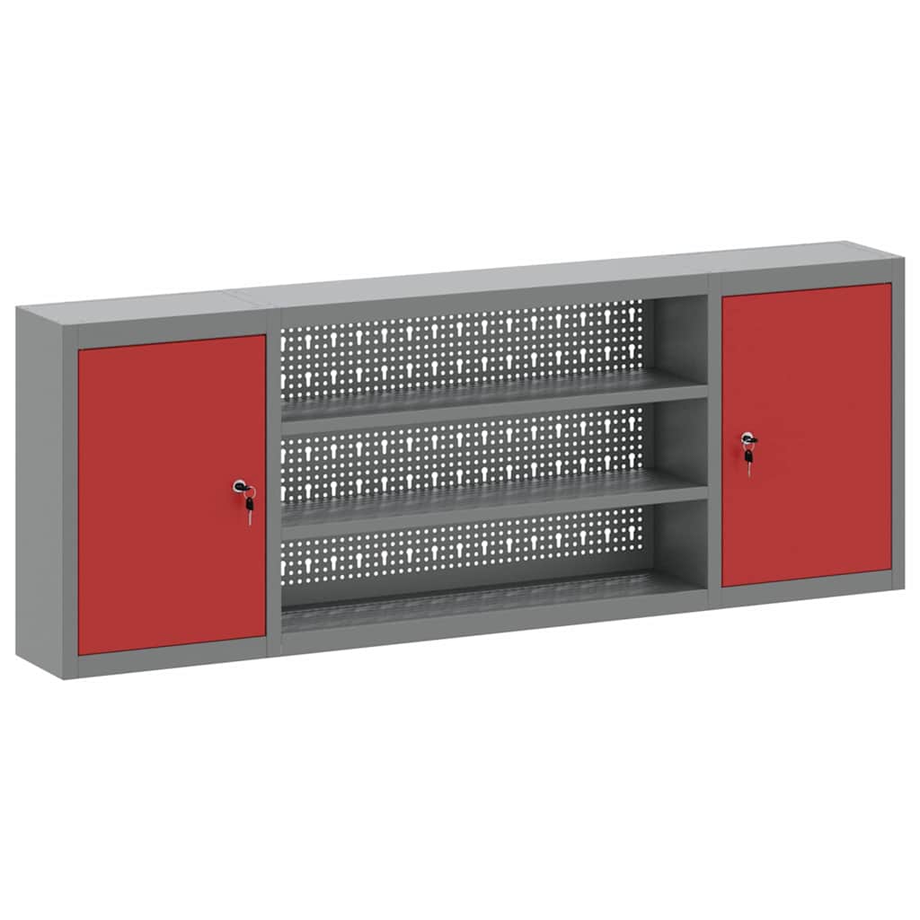 Vidaxl gereedschapskast met plank rood en grijs 50 x 20 x 55 cm