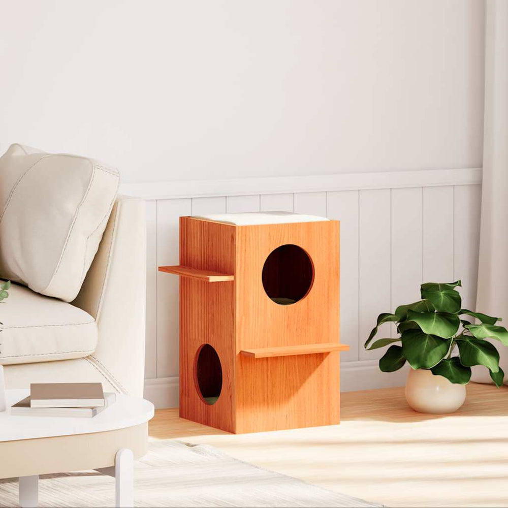 Vidaxl kattenhuis 43x43x60 cm massief groenhout wasbruin