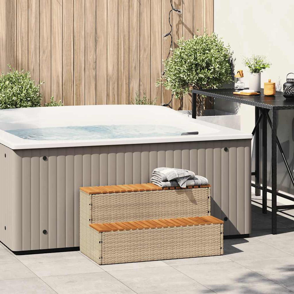 Vidaxl hottub-opstap 100x50x50,5 cm poly rattan massief acaciahout