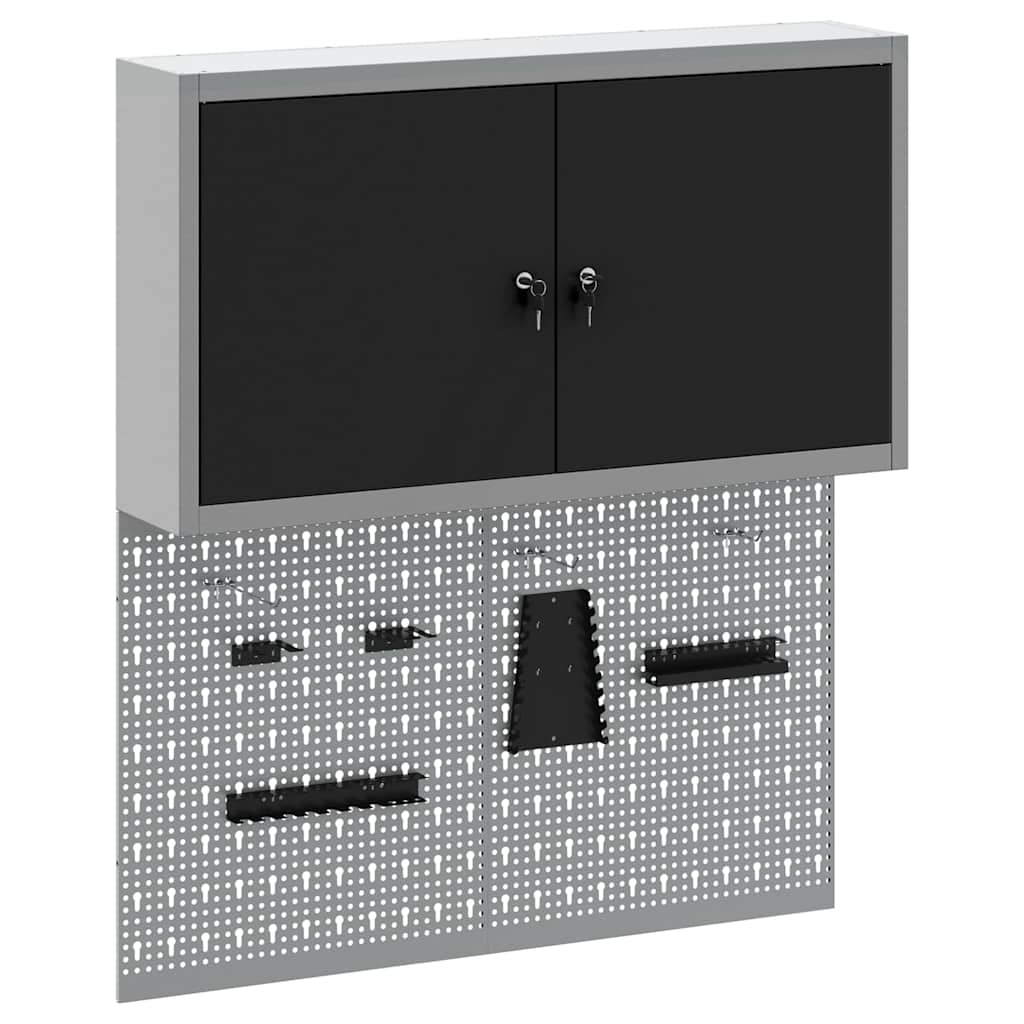 Vidaxl gereedschapskast set met plank 3 pcs zwart gepoedercoat staal