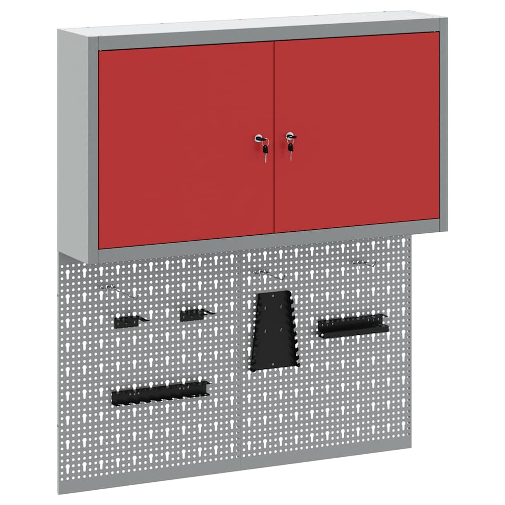 Vidaxl gereedschapskast set met plank 3 pcs rood gepoedercoat staal