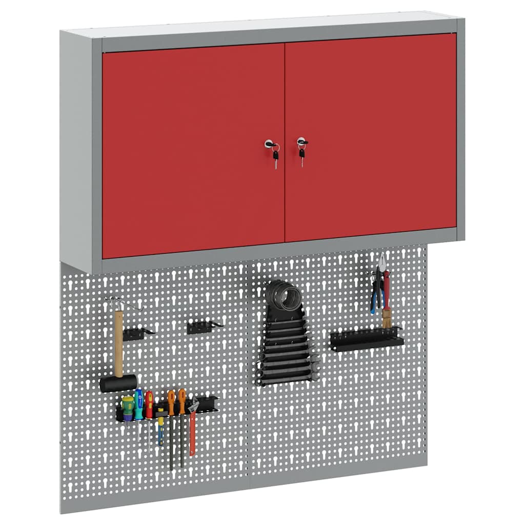 Vidaxl gereedschapskast set met plank 3 pcs rood gepoedercoat staal