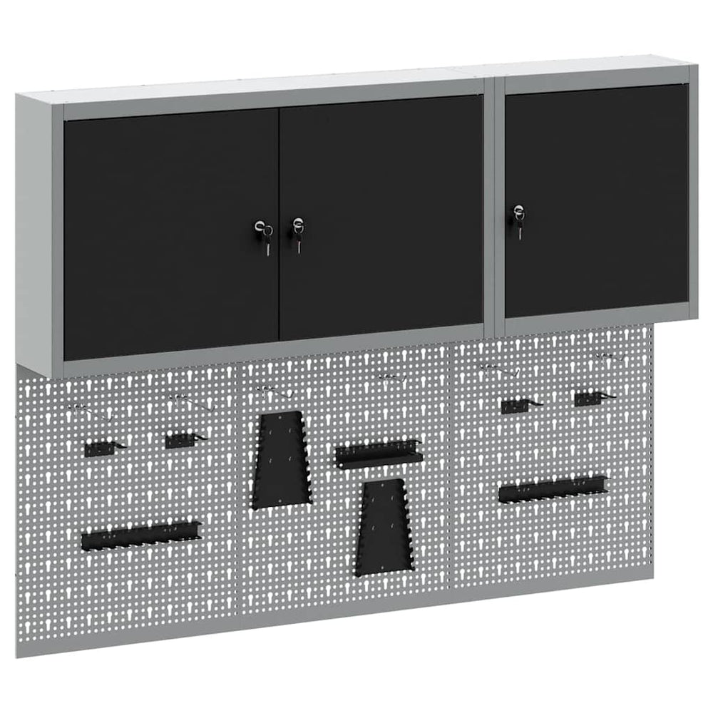 Vidaxl gereedschapskast set met plank 5 pcs zwart gepoedercoat staal