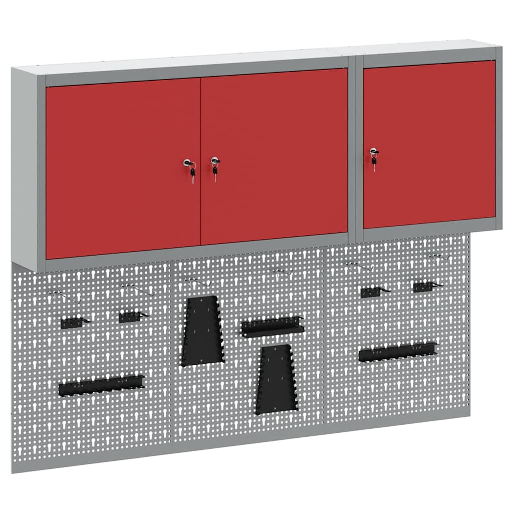 Vidaxl gereedschapskast set met plank 5 pcs rood gepoedercoat staal
