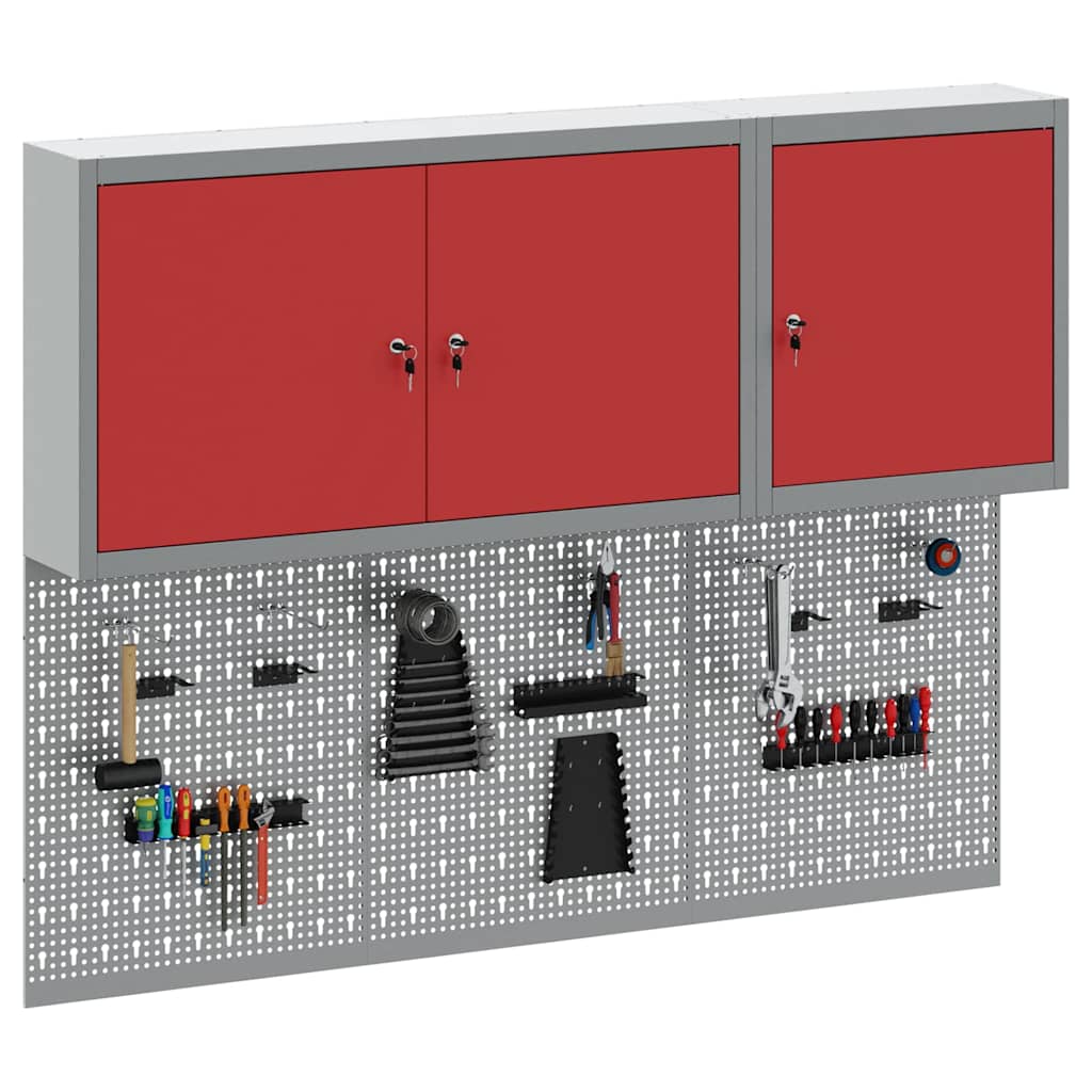 Vidaxl gereedschapskast set met plank 5 pcs rood gepoedercoat staal