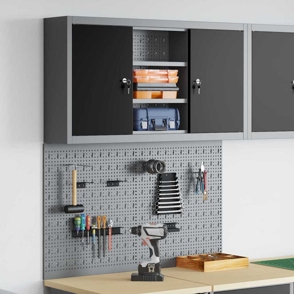 Vidaxl gereedschapskast set met plank 3 pcs zwart gepoedercoat staal