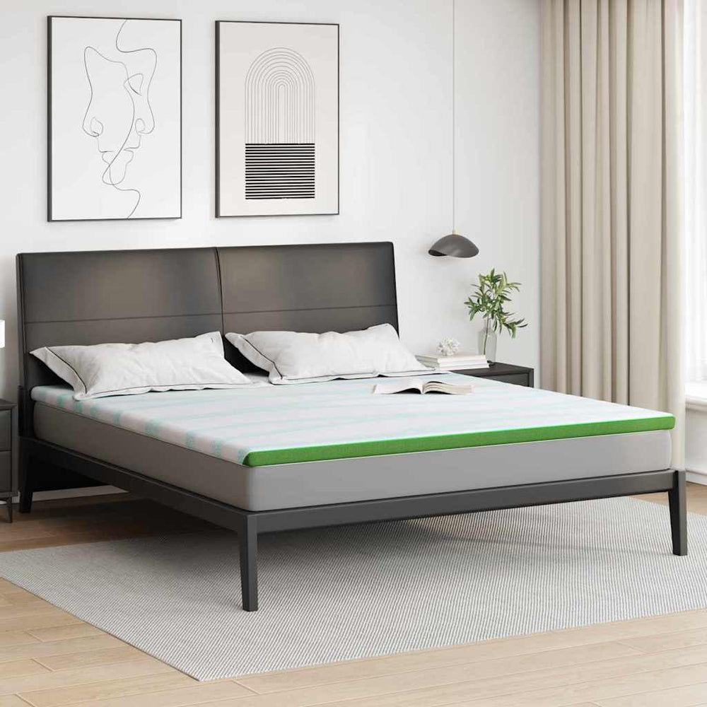 Vidaxl matrastopper wit en groen 200 x 200 cm jacquard stof