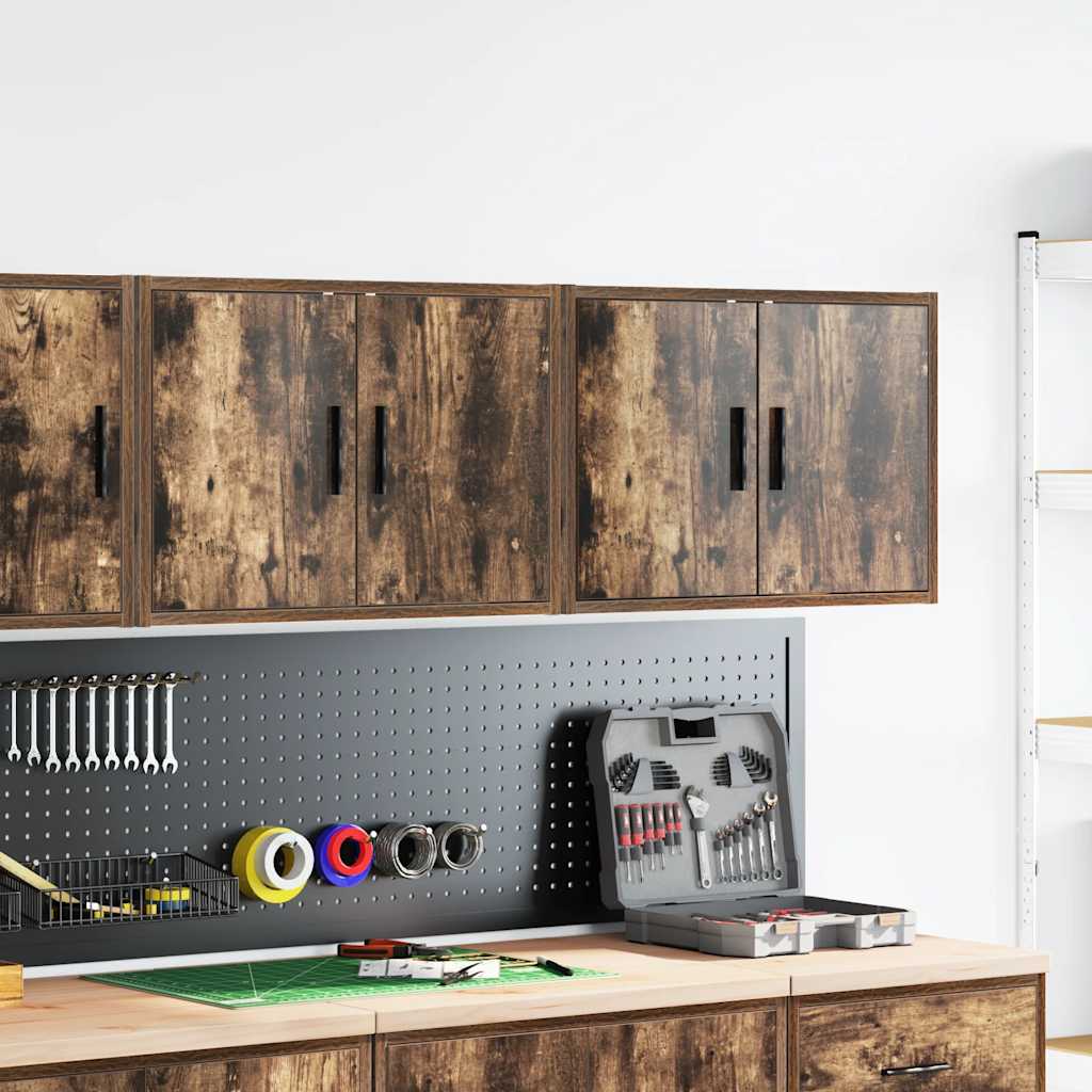 Vidaxl garagewandkasten 2 st spaanplaat gerookt eikenhout