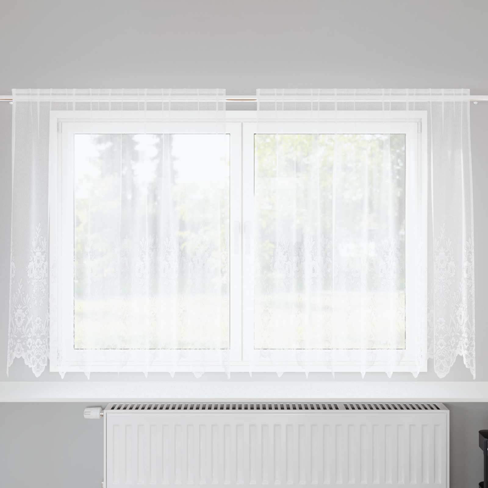 Vidaxl kantgordijn met gordijnen bloemen wit 140 x 200 cm polyester
